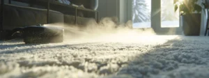 a gleaming, pristine white carpet being meticulously cleaned with a powerful steam cleaner.